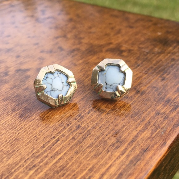 Gold and Turquoise Stud Earrings - Picture 1 of 3
